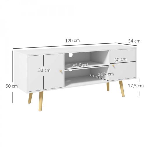 Mueble de TV con 2 Puertas 2 Estantes de Almacenamiento para Televisores de hasta 55 Pulgadas 120x34x50 cm Blanco [1]