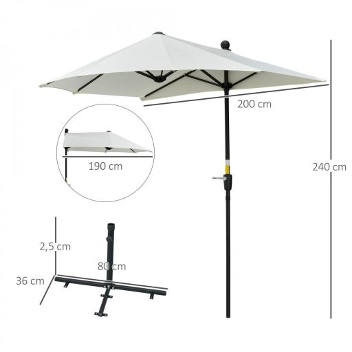 Parasol de Terraza 200x190x240 cm con Manivela Poste de Acero y Base Cruzada Anti-UV para Terraza Balcón Crema [3]