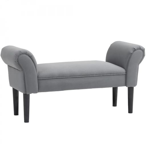 Banco Pie de Cama Tapizado en Lino Sintético con Patas de Madera Reposabrazos y Asiento Acolchado Gris Oscuro [8]