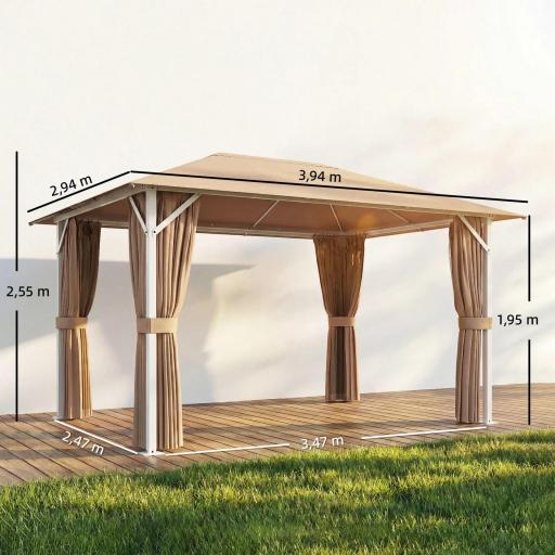 Carpa para Jardín 3x4 m con Techo Ventilado 4 Paredes y 4 Mosquiteras UPF50+ para Exterior Terraza Caqui [1]