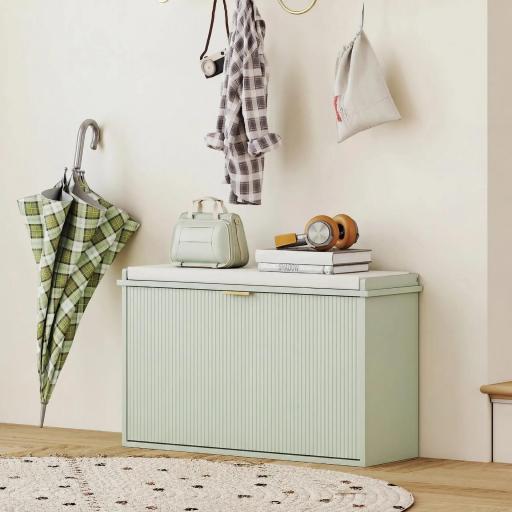 Banco Zapatero con Asiento Acolchado Cajón Abatible Estante Ajustable para Entrada Dormitorio 80x26x47,5 cm Verde Claro [6]