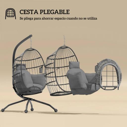 Silla Colgante con Soporte Cesta Plegable Cojín y Reposacabezas para Interior y Exterior Carga 120 kg Gris [7]