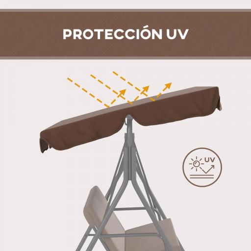 Balancín de Jardín Exterior Columpio de 3 Plazas con Toldo Ajustable y Marco de Acero para Terraza 172x110x153 cm Marrón [2]