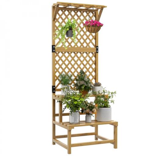 Soporte para Plantas de Madera Estantería para Plantas de 2 Niveles con Enrejado para Jardín Patio Terraza Natural [8]
