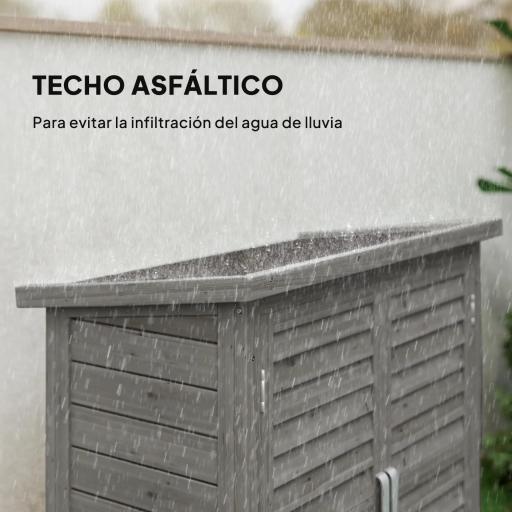 Armario de Jardín de Madera para Exterior para Herramientas con 2 Estantes y Techo Asfáltico 75x56x115 cm Gris [5]