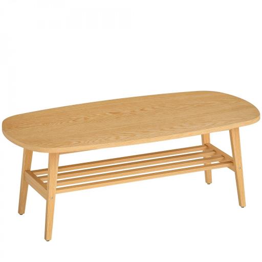 Mesa de Centro Moderna Mesa Baja con Estante Abierto y Patas de Madera para Salón Carga 100 kg 120x60x42cm Natural [10]