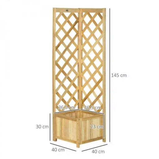 Jardinera con Enrejado de Madera Macetero Exterior para Esquina para Plantas Trepadoras 40x40x145 cm Natural [1]