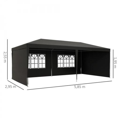 Carpa de Jardín 6x3m con 4 Paredes Laterales 2 Ventanas Visibles Cenador Gazebo de Exterior para Fiestas Eventos Gris [1]