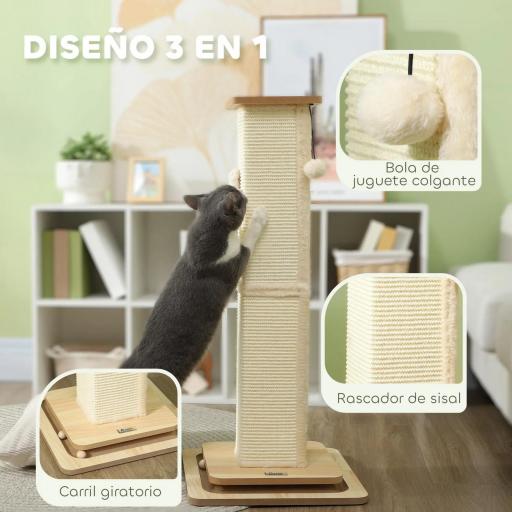 Rascador para Gatos Arañador para Gatos con Bola Colgante Juguete de Pelota de Pista y Poste de Sisal Roble [2]
