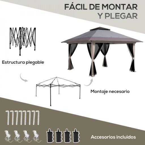 Carpa Plegable Pop-up con Altura Ajustable Protección UV50+ Doble Techo y Mosquiteras 4x4x2,8 m Gris Claro [4]