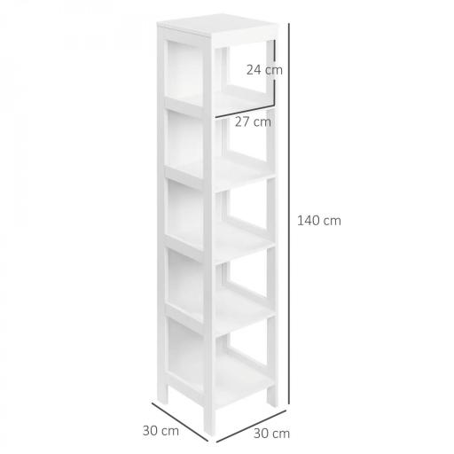 Estantería de Baño de Suelo de 5 Niveles Mueble Auxiliar de Almacenaje para Cocina Salón 30x30x140 cm Blanco [1]