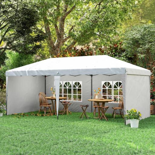 Carpa Plegable 6x3 m Pop-up con 4 Laterales Desmontables Cenador de Jardín con 2 Ventanas y Bolsa de Transporte Blanco [7]