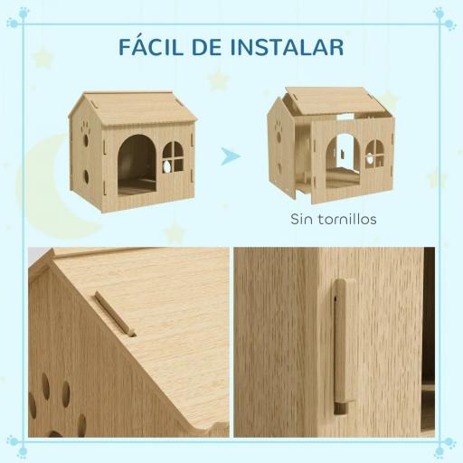 Caseta para Perros Interior con Ventana Diseño de Garra Hueca Casita para Perros y Gatos 49,5x41x51 cm Roble [6]
