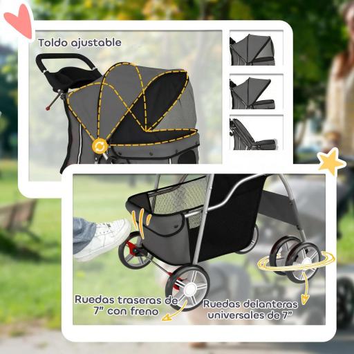 Carrito para Perros Pequeños con Cesta de Almacenaje Portavasos Ruedas y Cojín Lavable 77x44x102 cm Gris Oscuro [2]