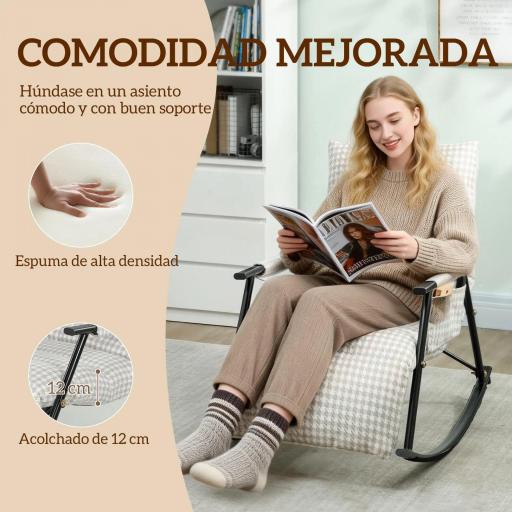 Silla Mecedora con Respaldo y Reposapiés Ajustables Mecedora Sillón Balancín Tapizado en Lino 62x100x89 cm Gris [4]