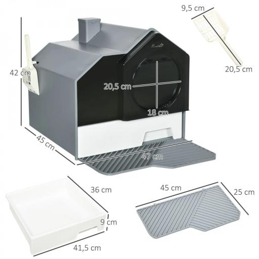Arenero para Gatos Caja de Arena Cerrada para Gatos con Bandeja Extraíble Pala y Filtro Desodorizante 47x45x42 cm Gris [1]