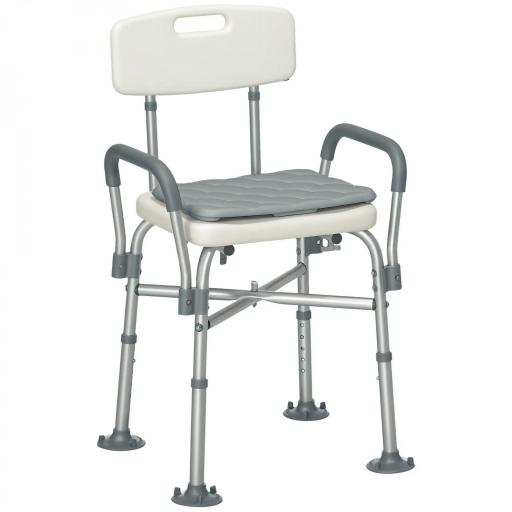 Silla Ducha Personas Mayores con Respaldo Reposabrazos Altura Ajustable Cojín Acolchado Extraíble Carga 136 kg Gris [9]