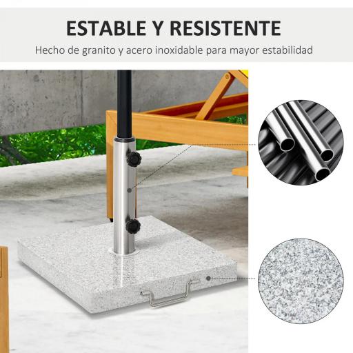 Base de Sombrilla Exterior Universal 25 kg de Mármol con 2 Ruedas y Asa de Transporte Tubo de Ø35/38/48 mm Soporte de Parasol para Jardín Balcón Patio 40x40x36 cm Gris [2]