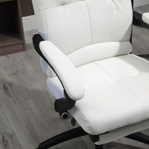 Silla de Oficina Giratoria Silla de Escritorio Reclinable Silla de Estudio Tapizada de PU con Altura Ajustable Reposabrazos Reposapiés 65x65x118-125 cm Blanco [6]