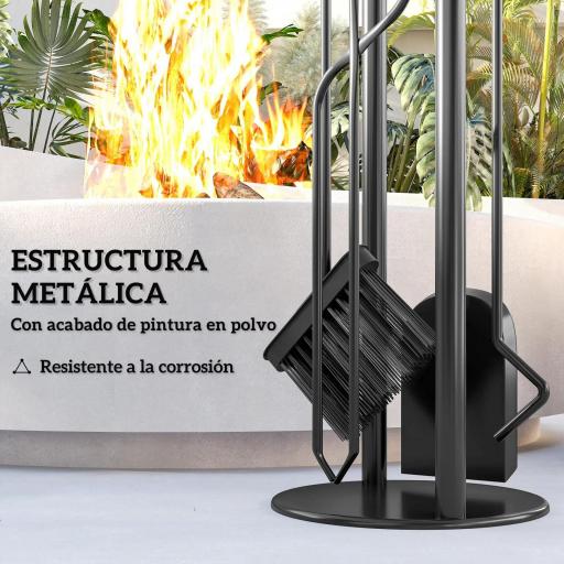 Juego de Utensilios para Chimenea de 5 Piezas de Metal con Escoba Pala Tenazas Atizador y Soporte 20x20x71 cm Dorado [2]