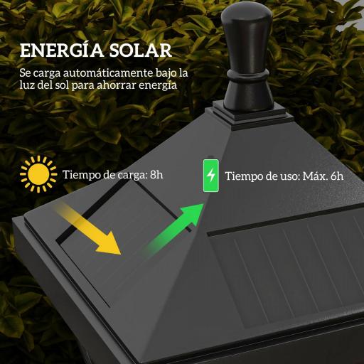 Farol Solar de Jardín con 6h de Autonomía y Anclaje de Suelo Farol de Exterior en ABS y Policarbonato Ø15x127 cm Negro [2]