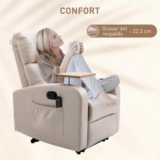 Sillón de Masaje con 4 Modos Vibración Reclinación 145° Mando a Distancia 77x93x105 cm Beige [4]