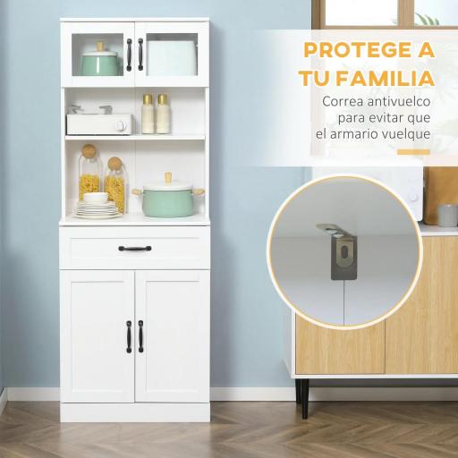 Alacena de Cocina Mueble Buffet de Cocina con 4 Puertas Cajón y Estantes Ajustables para Comedor 60x38x161 cm Blanco [4]