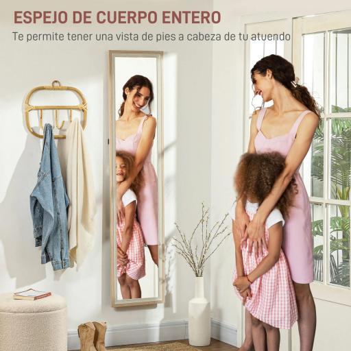 Espejo de Cuerpo Entero 157x37 cm Espejo de Pie o de Pared con Marco de MDF y Soporte Blanco y Natural [8]