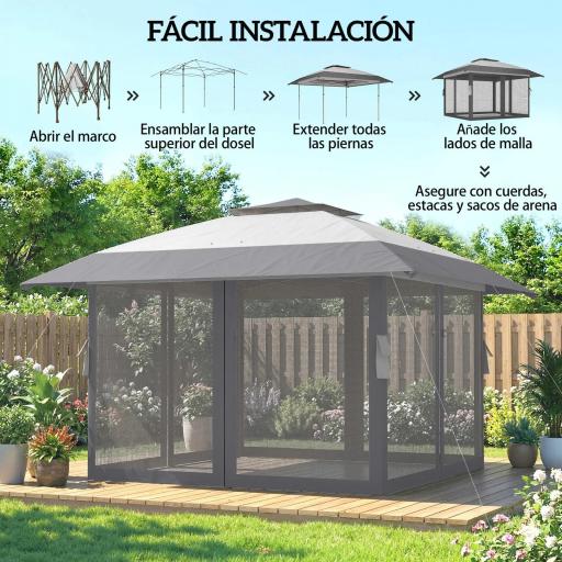 Carpa Plegable 4x4 m Pop-up con Doble Techo 4 Laterales de Malla Altura Ajustable Bolsa Transporte UPF30+ Gris [6]