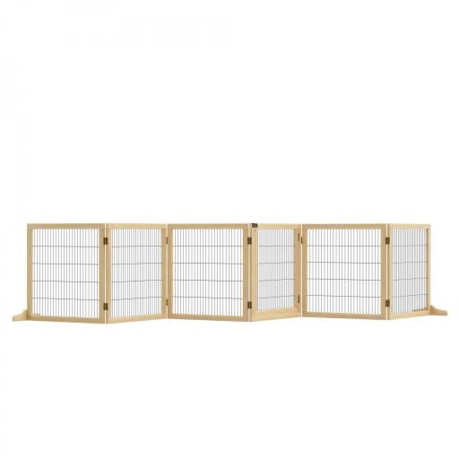 Barrera de Seguridad para Perros Plegable de Madera para Escaleras y Puertas con Soporte de Pie 432x36x70 cm Natural [10]