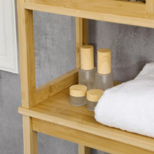 Mueble de Bambú sobre Inodoro Armario Alto para Lavadora con 2 Puertas 1 Balda Interior y 1 Estante de Almacenaje para Baño 60x23x173 cm Natural [7]