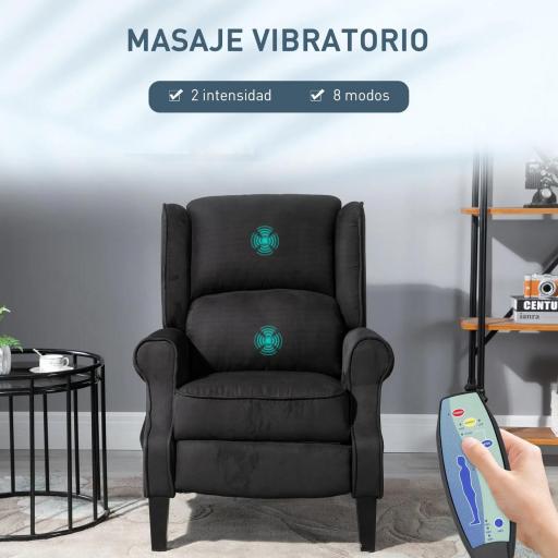 Sillón de Masaje Reclinable con Mando a Distancia 2 Zonas de Masaje y Tapizado en Tejido de Ante 78x83x101 cm Negro [2]