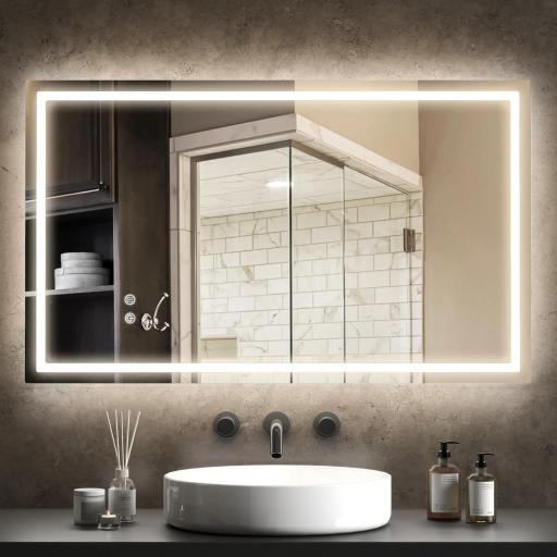 Espejo de Baño LED 100x60 cm con Luz Retroiluminado Antivaho Brillo Ajustable Montaje Vertical u Horizontal