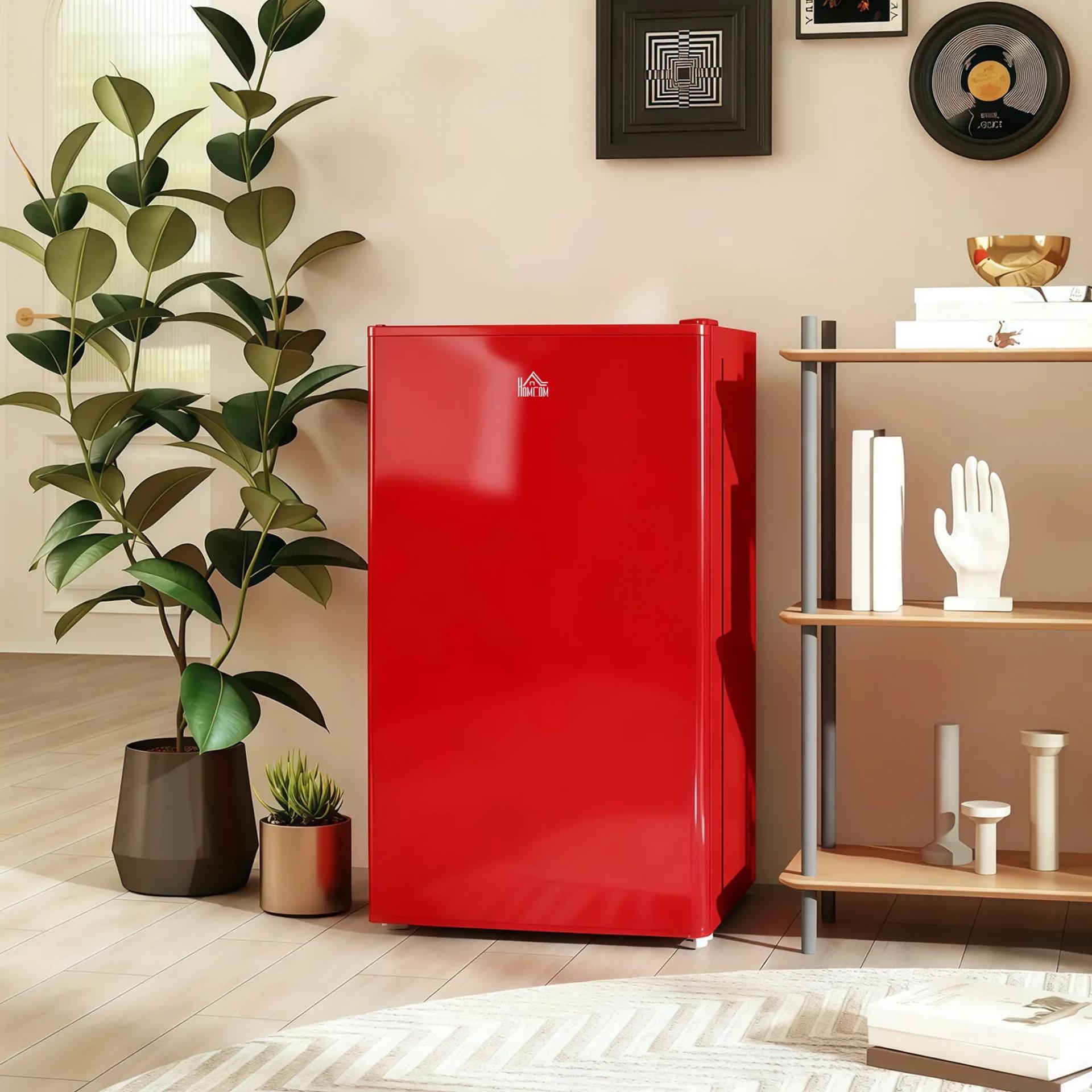 Nevera Pequeña con Congelador 91L Silenciosa Puerta Reversible Temperatura Regulable y Estantes Ajustables Rojo