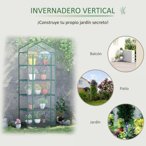 Invernadero de Exterior con Estantes de 5 Niveles Puerta con Cremallera y Marco de Acero 69x49x193 cm Transparente [3]