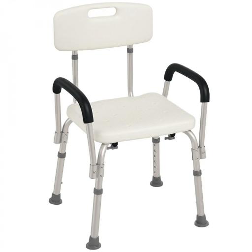 Silla de Ducha para Personas Mayores con Respaldo Altura Regulable Antideslizante y Apoyabrazos Carga 136 kg [5]