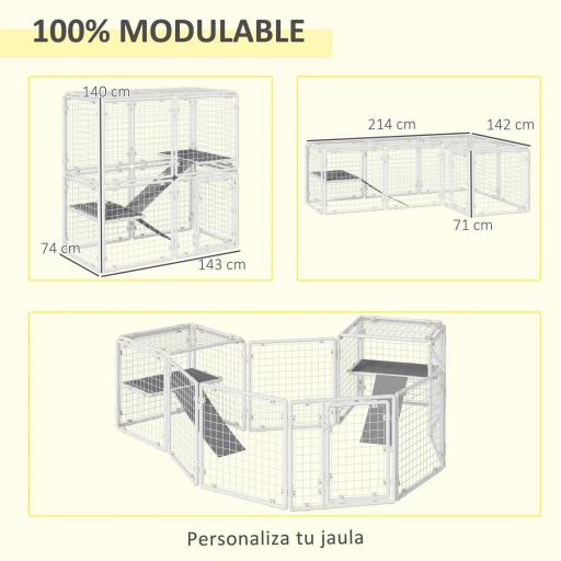 Valla Metálica para Mascotas Parque para Conejos Conejera con 16 Paneles Puerta con Pestillo y Escalera para Cobayas Gatos Cachorros Diseño DIY 68x68x2,5 cm Blanco [2]