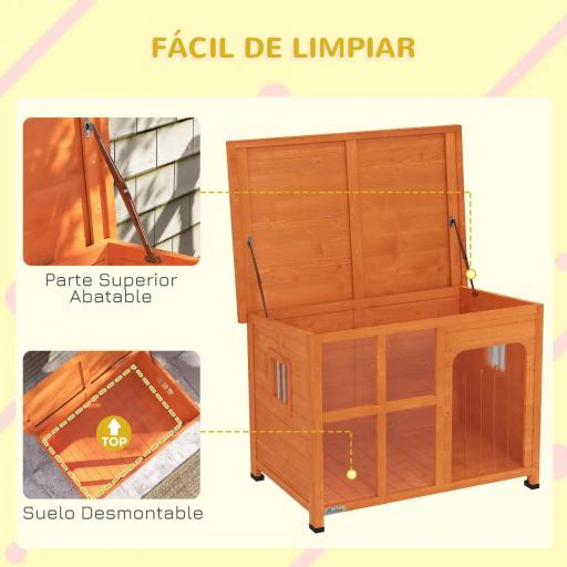 Caseta para Perros Exterior con Techo Asfáltico Abatible Puerta con Cortina y Base Extraíble 90x62x71 cm Madera Natural [3]