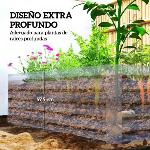 Jardinera Exterior Grande Rectangular de Acero Galvanizado para Terraza con Base Abierta 180x90x57,5 cm Gris [2]