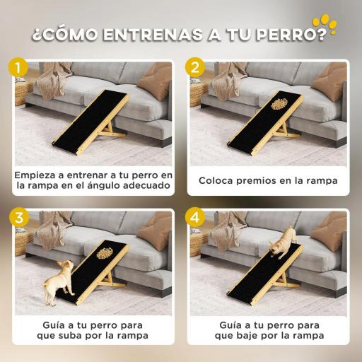 Rampa para Mascotas de Madera con Altura Ajustable en 4 Niveles para Perros Pequeños y Medianos 83,5x35x47,5 cm Natural [7]
