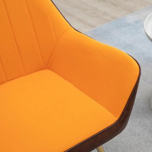 Silla de Cuero Sintético y Terciopelo con Respaldo a Rayas Patas Doradas y Asiento Acolchado para Salón Dormitorio Gris [7]