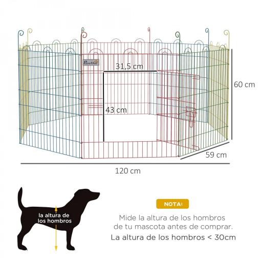 Parque Plegable para Perros de 8 Paneles Ø156x60 cm Valla Metálica con Puerta Estacas Interior Exterior Multicolor [1]