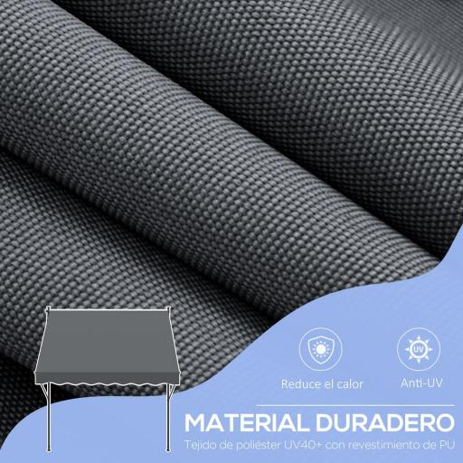 Toldo Manual Retráctil 200x175x210-310 cm Ajustable con Manivela Protección Solar UV40+ para Balcón Terraza Gris [7]