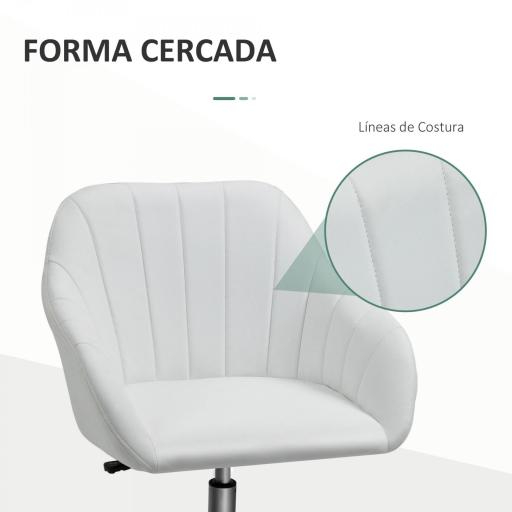 Silla de Oficina Ergonómica Silla de Escritorio Giratoria con Altura Ajustable Respaldo y Reposabrazos de Piel Sintética Carga 120 kg 60x59x79-89 cm Blanco [4]