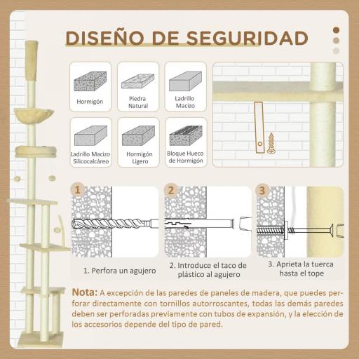 Árbol para Gatos de Suelo a Techo de 230-250 cm con Altura Ajustable Múltiples Plataformas Cestos Hamaca Bolas Beige [2]