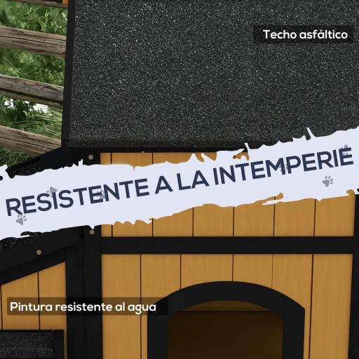 Caseta de Madera de Exterior para Gatos Casa para Gatos Refugio para Gatos de 2 Niveles 96x65x85,5 cm Natural [5]
