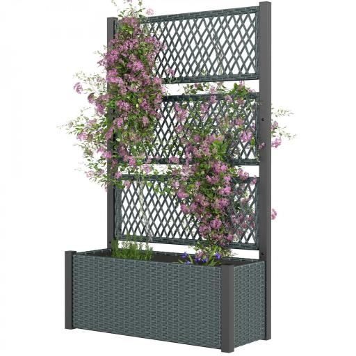 Jardinera con Enrejado de Ratán Jardinera Exterior Grande para Plantas Trepadoras Maceta con Forro Gris Oscuro [9]