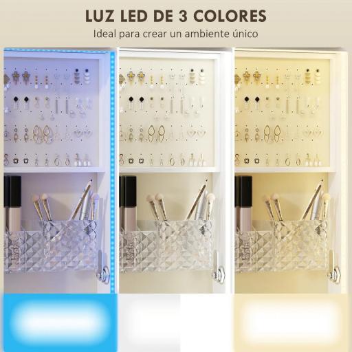 Espejo Joyero con Luces LED Armario para Joyas de Giro de 360° Cerradura y Llaves Superficie Blanco y Forro Beige [5]