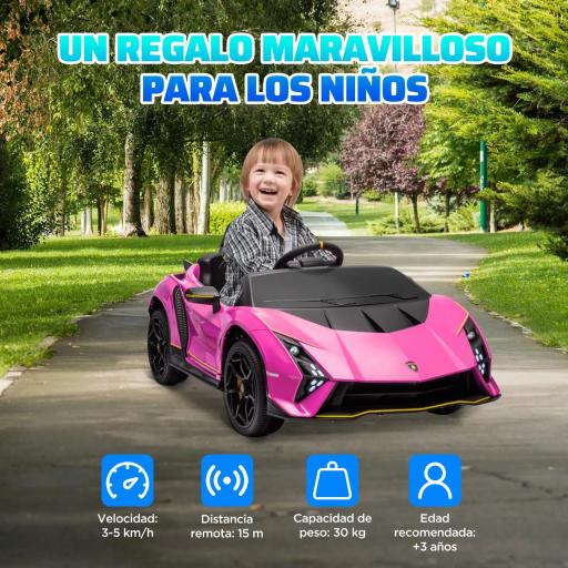 Coche Eléctrico para Niños Lamborghini Autentica con Batería 12V Mando a Distancia Faros Bocina Arranque Suave y Música MP3 Rosa [2]