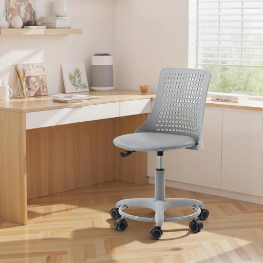 Silla de Escritorio sin Brazos Silla de Oficina Giratoria con Respaldo Hueco Altura Ajustable Gris [6]